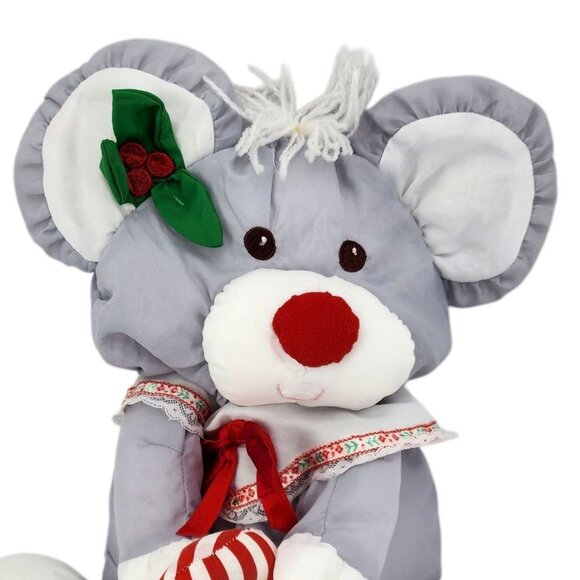 Vintage Fisher-Price Puffalump Gray Christmas Mouse Plush 1987 - Picture 2 of 11